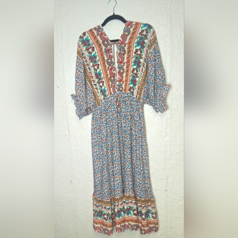 Umgee Women Dress Stevie Nicks Floral  Cottagecore Belle Sleeve High Low Midi Md - Picture 3 of 9